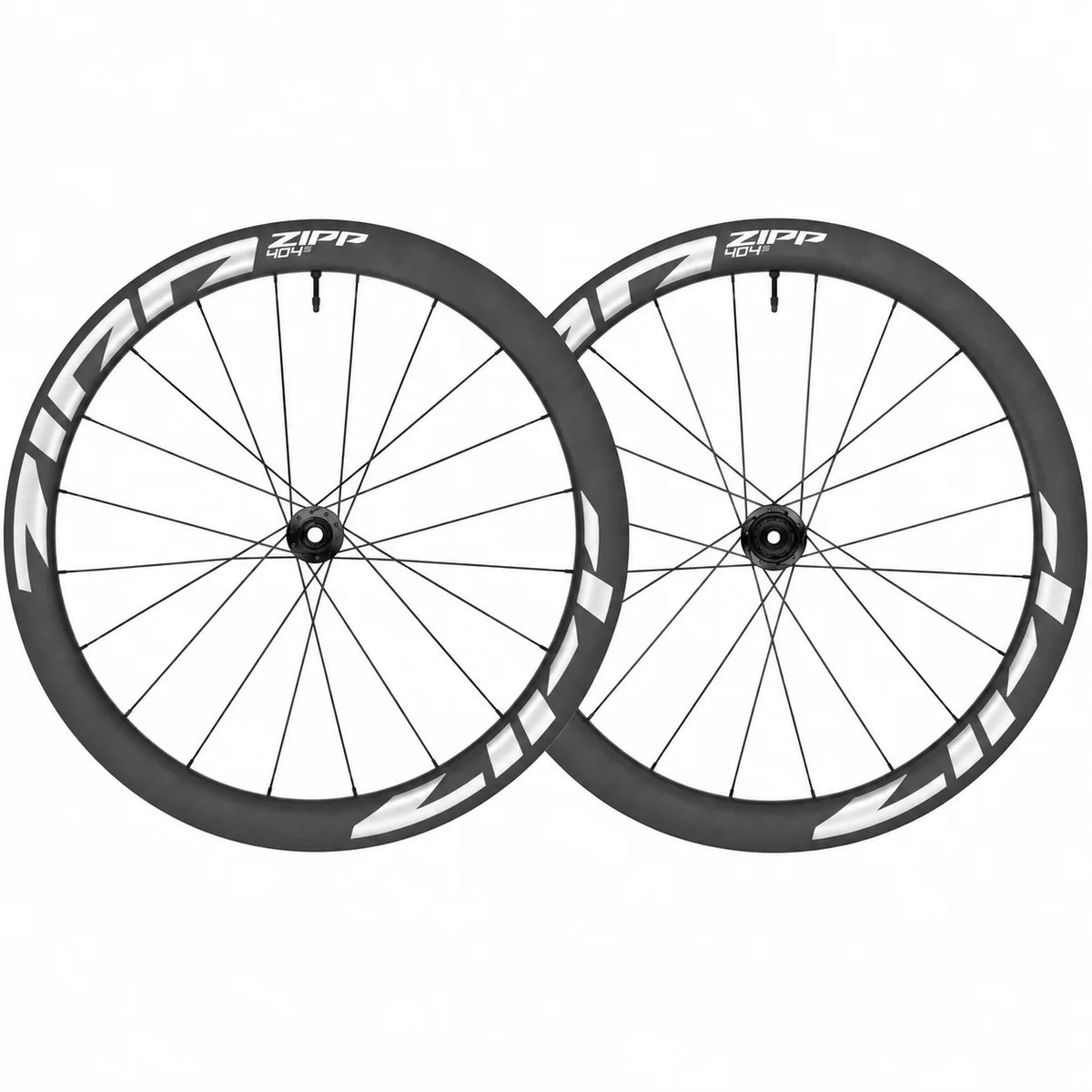 ZIPP 404 S White front and rear wheelset, both wheels shown upright