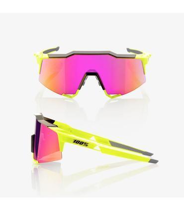 RIDE 100% Eyewear Speedcraft Polished Black/Fluorescent Yellow - Purple Multilayer Mirror Lens