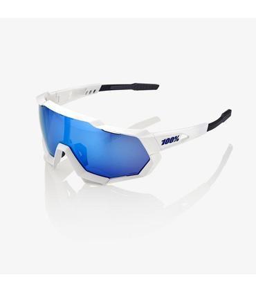 RIDE 100% Lunettes Speedtrap Blanc Mat avec - Verre Miroir Multicouche HiPER Bleu