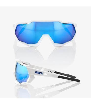 RIDE 100% Eyewear Speedtrap Matte White with - HiPER Blue Multilayer Mirror Lens