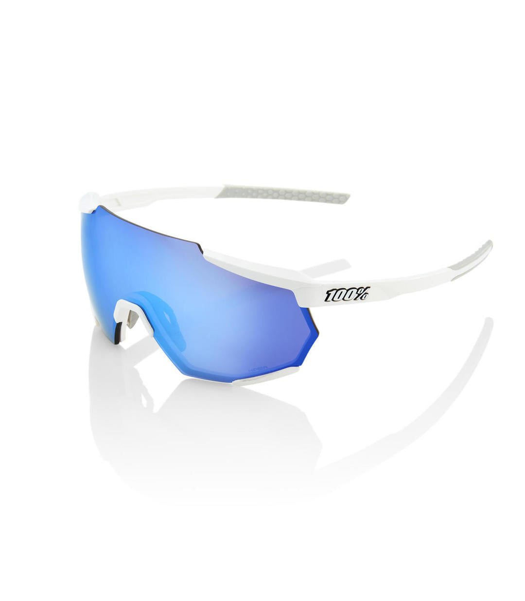 RIDE 100% Eyewear Racetrap - Matte White HiPER Blue Multilayer Mirror Lens