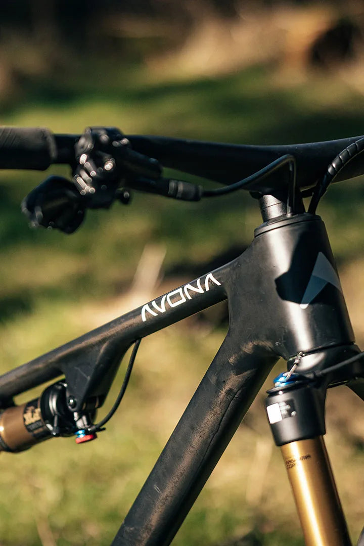 

Avona logo on the carbon top tube of a Silva