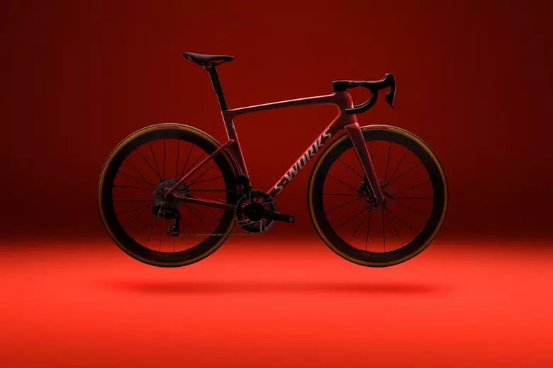Specialized Tarmac SL9 on a red campaign backdrop